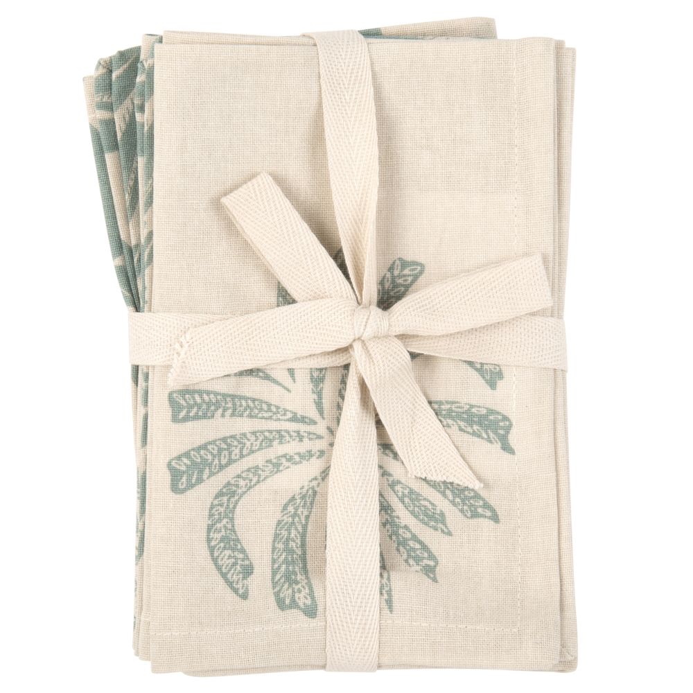 Serviettes en coton bio écru et vert (x4)