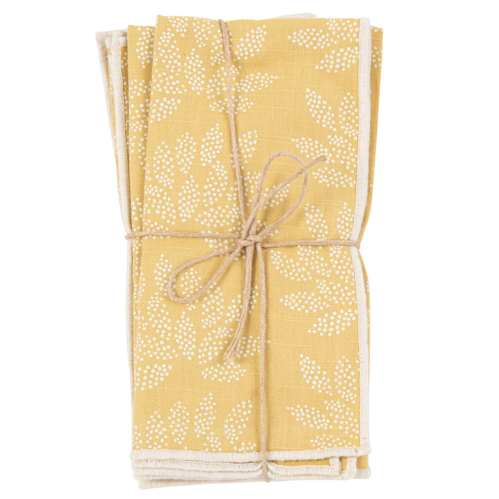 Serviettes en coton bio imprimé floral jaune et écru (x4)