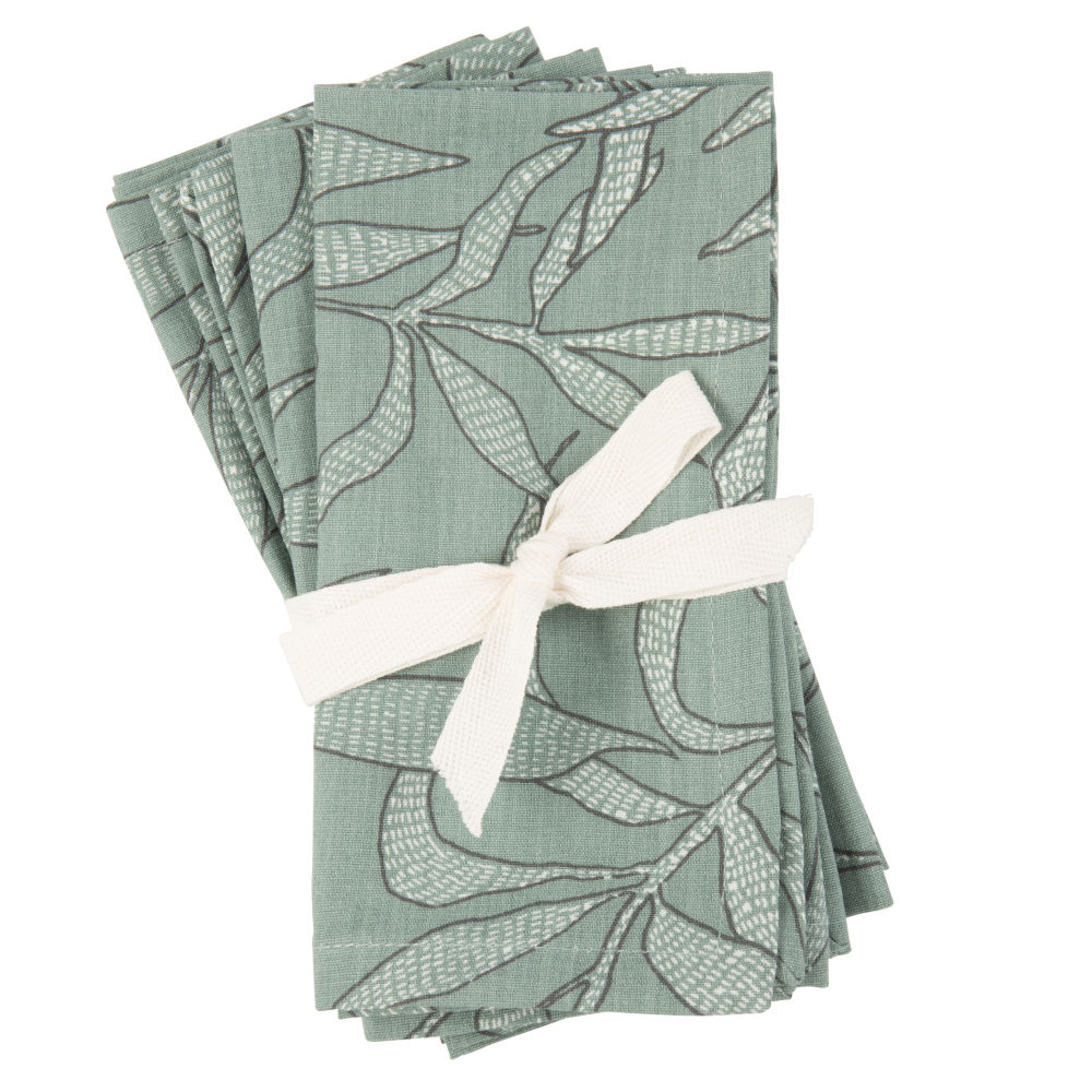 Serviettes en coton bio imprimé vert et écru (x4)