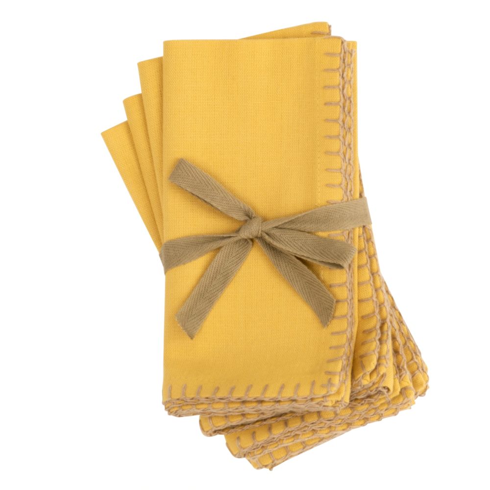 Serviettes en coton bio jaune 40x40 (x4)