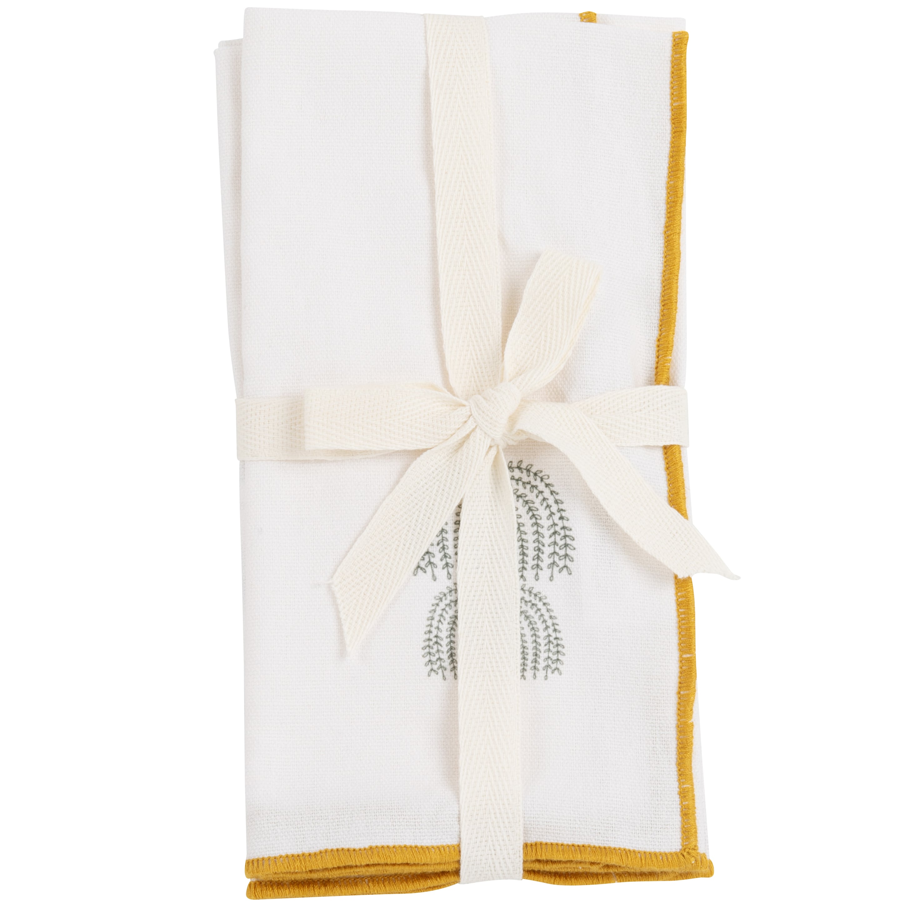 Serviettes en coton biologique imprimé palmiers blanc 45x45 (2)