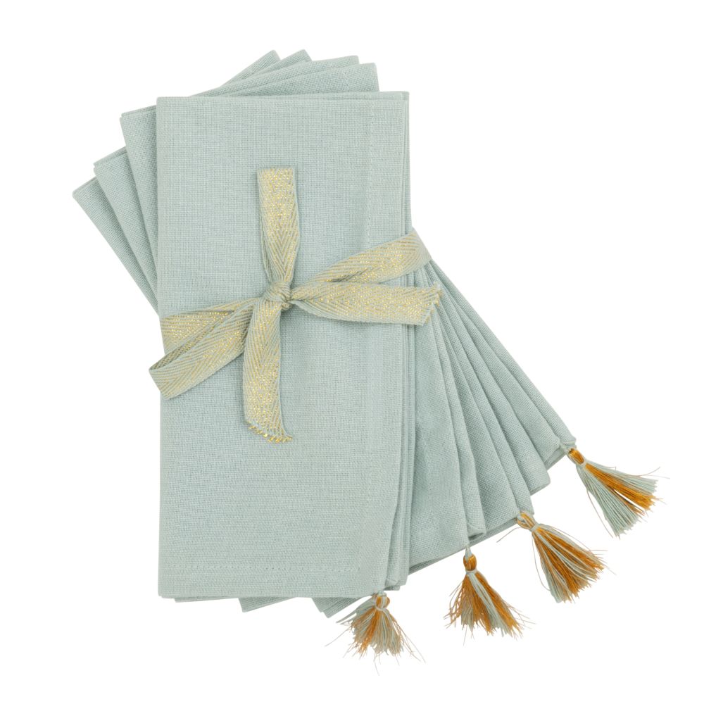 Serviettes en coton bleu clair et doré 40x40 (x4) (photo) Serviettes en coton bleu clair et doré 40x40 (x4)