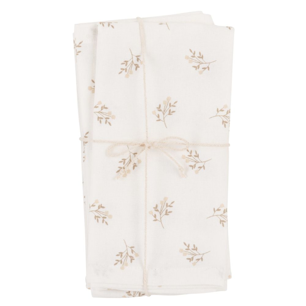 Serviettes en coton imprimé floral écru et beige (x4) 42x42