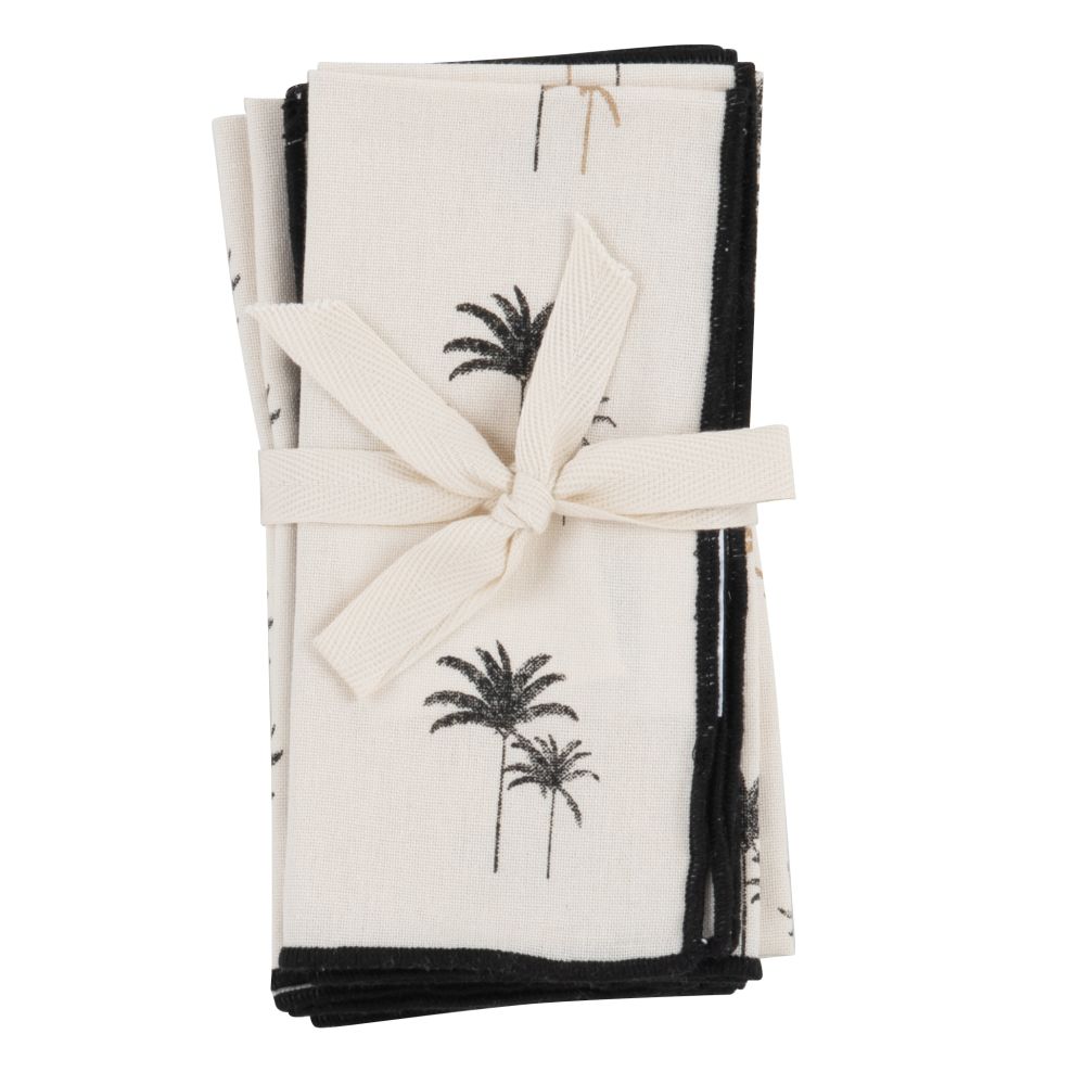 Serviettes en coton imprimé palmier écru et noir (x4) 40x40