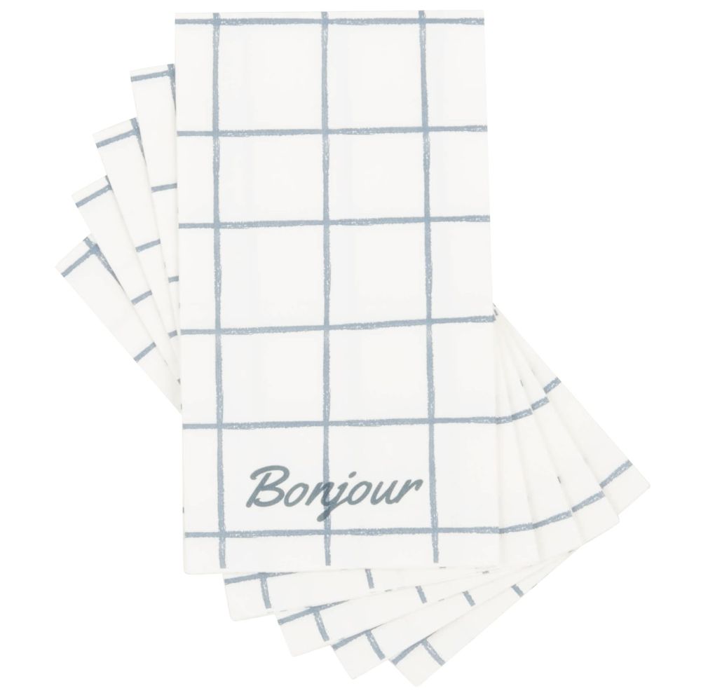 Serviettes en papier blanc et bleu motifs quadrillés (x12)
