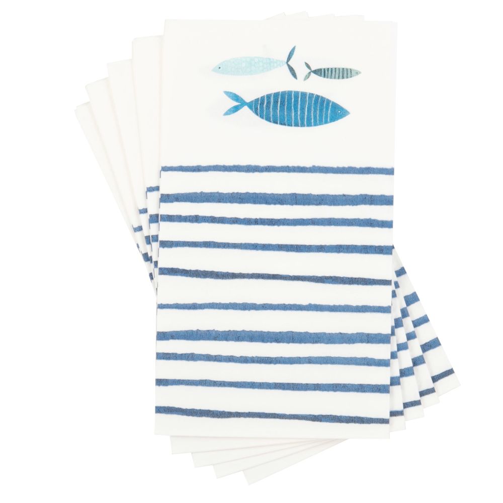 Serviettes en papier blanc motifs poissons bleus (x12) Serviettes en papier blanc motifs poissons bleus (x12)