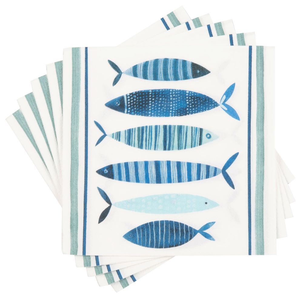 Serviettes en papier blanc motifs poissons bleus (x20)