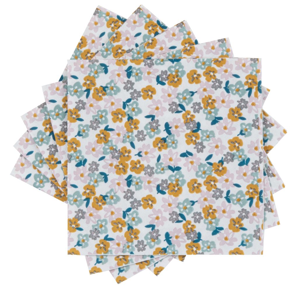 Serviettes en papier blanches, imprimé floral orange, rose et bleues (X20)