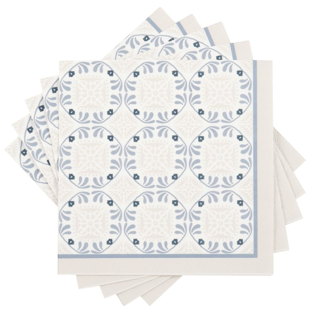 Serviettes en papier bleu, blanc et gris motifs graphiques (x20) Serviettes en papier bleu, blanc et gris motifs graphiques (x20)