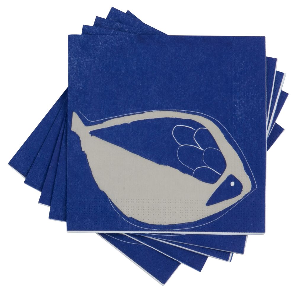 Serviettes en papier bleu motif poisson écru (x20)