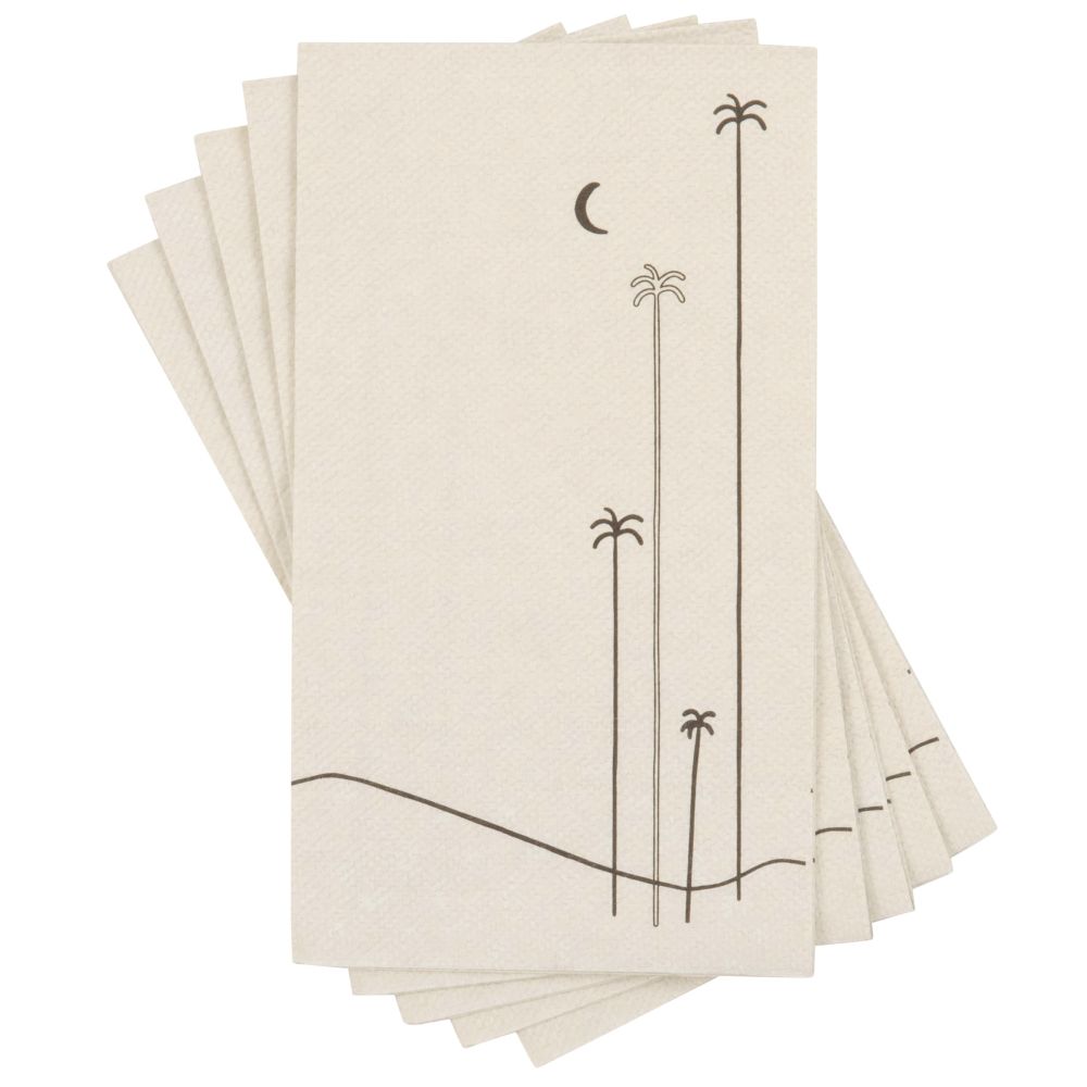 Serviettes en papier écru motifs palmiers noirs (x12)