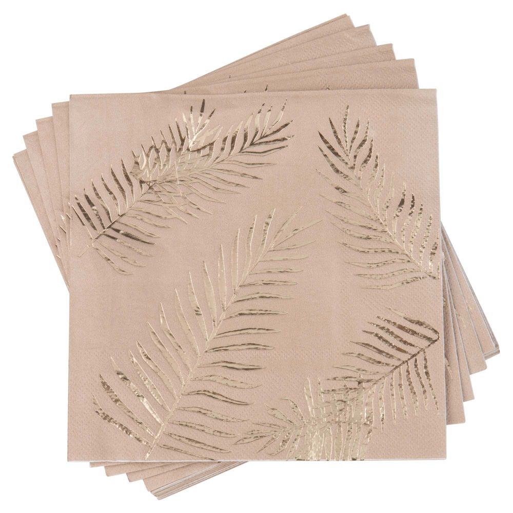 Serviettes en papier imprimé feuilles dorées (photo) Serviettes en papier imprimé feuilles dorées