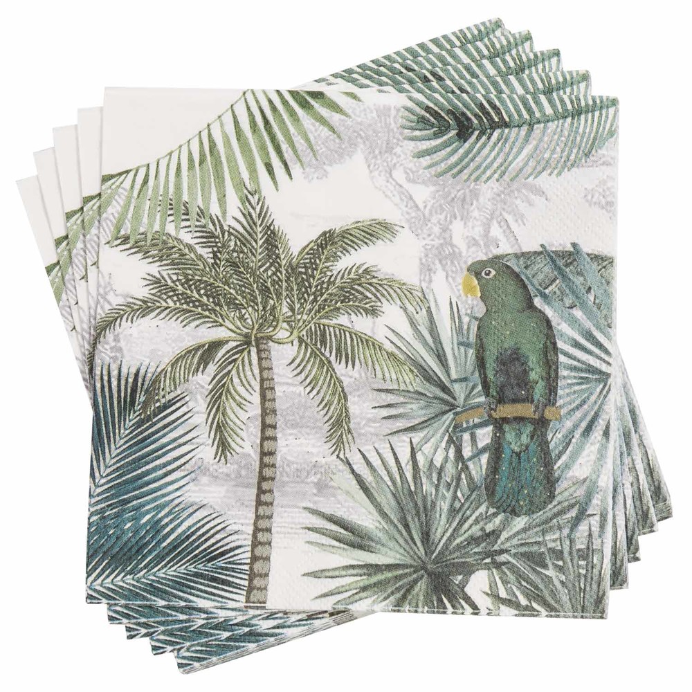 Serviettes en papier imprimé tropical 33x33 (x20) Serviettes en papier imprimé tropical 33x33 (x20)