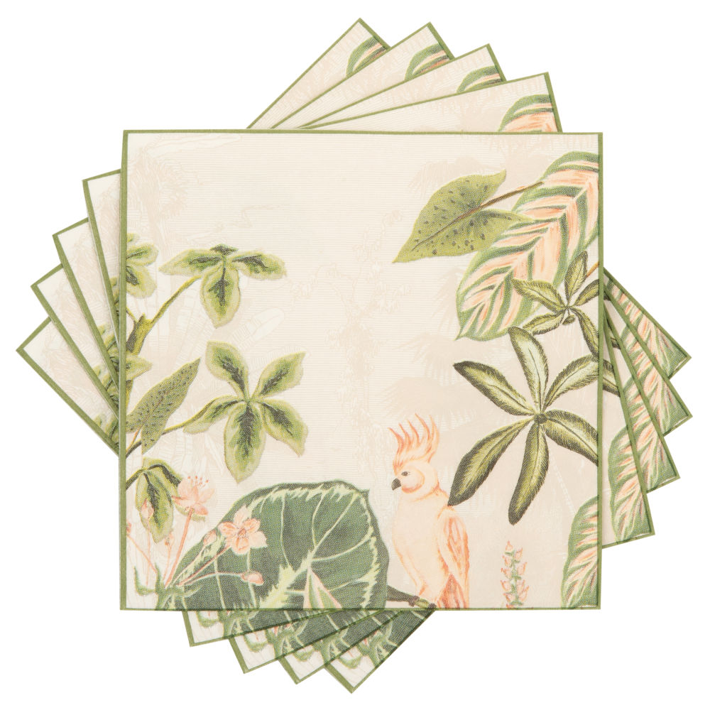 Serviettes en papier imprimé tropical rose et vert (x20) (photo) Serviettes en papier imprimé tropical rose et vert (x20)