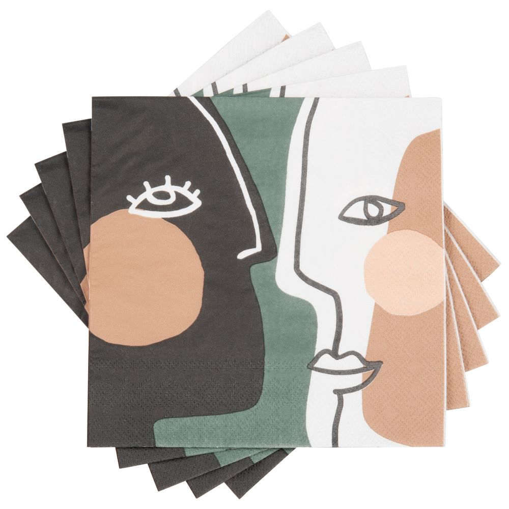 Serviettes en papier imprimé visages multicolores (x20) Serviettes en papier imprimé visages multicolores (x20)