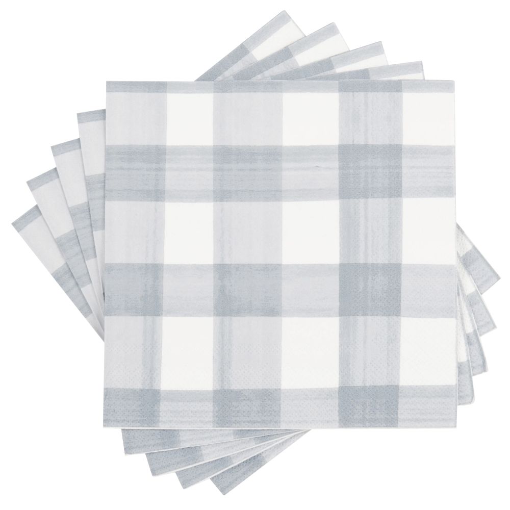 Serviettes en papier motifs à carreaux blancs et bleus (x20)