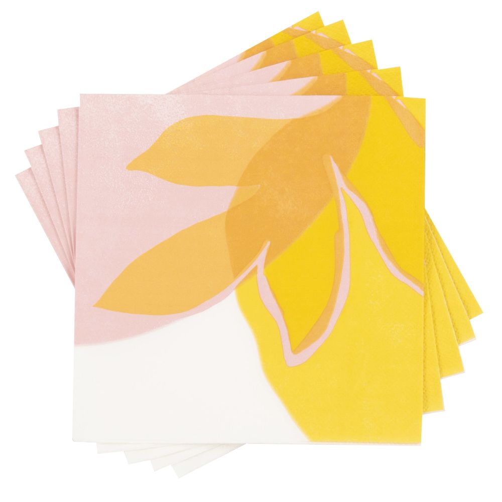 Serviettes en papier motifs roses et jaunes (x20)