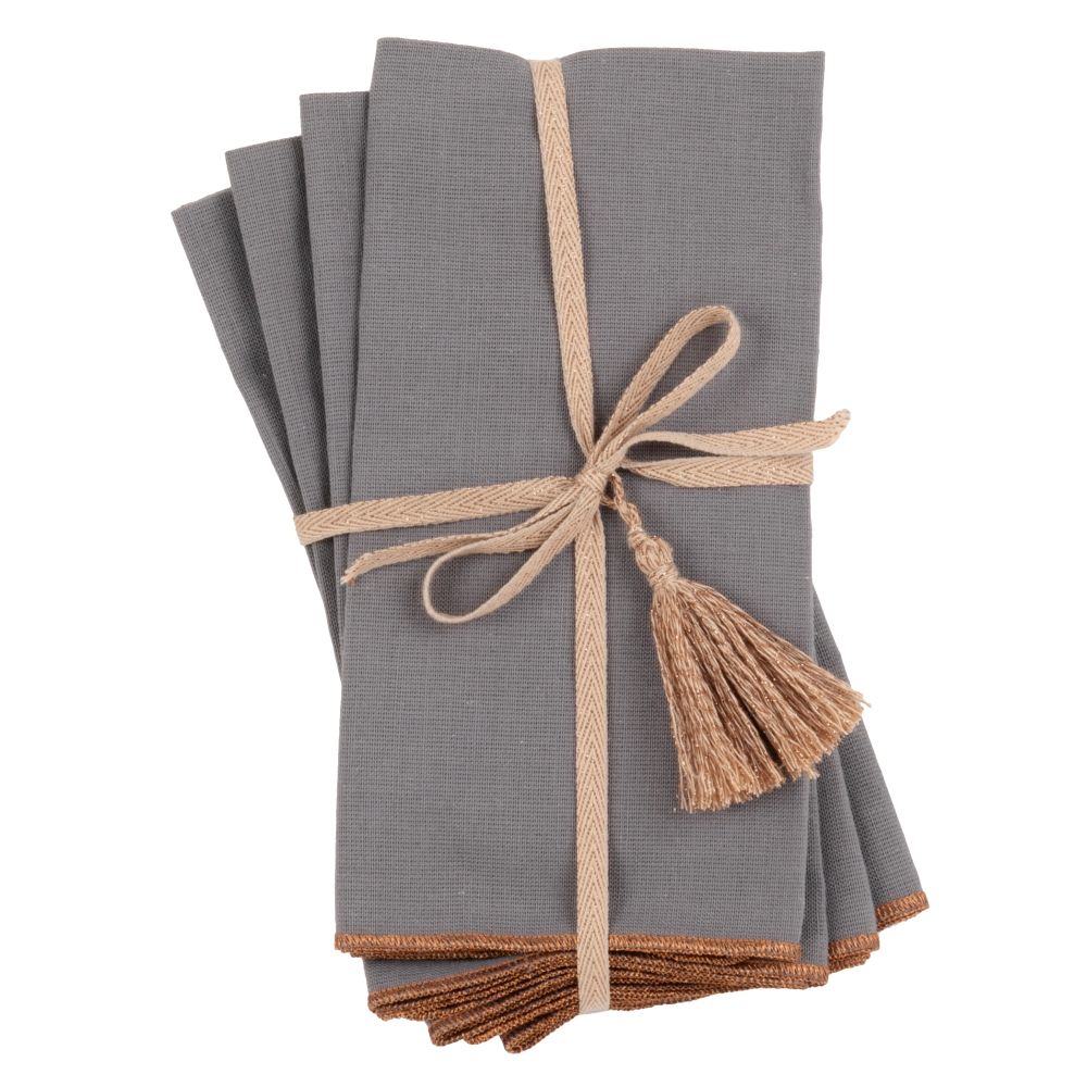 Serviettes gris anthracite et coloris bronze (x4) Serviettes gris anthracite et coloris bronze (x4)