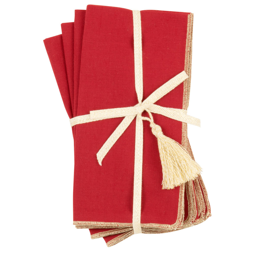 Serviettes rouges et dorées (x4) Serviettes rouges et dorées (x4)