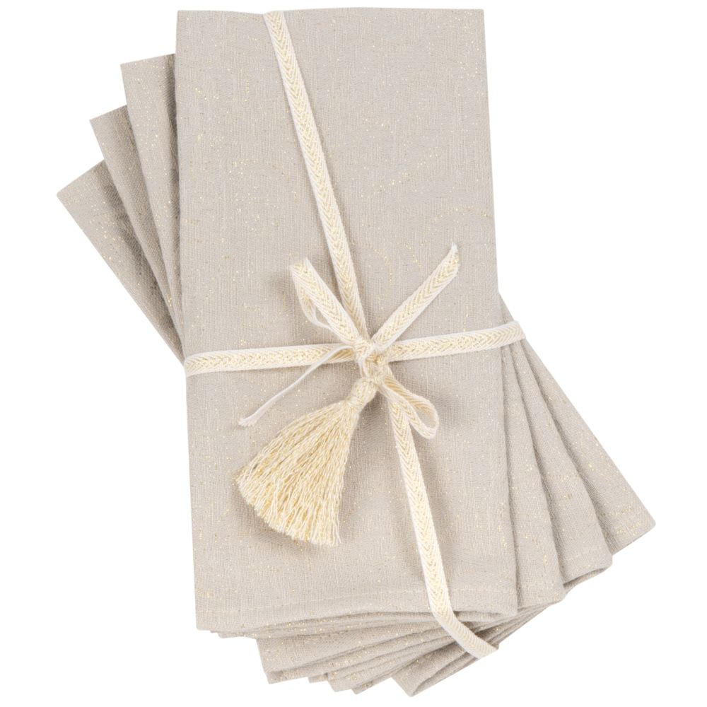 Serviettes tissées jacquard beiges et dorées (x4) Serviettes tissées jacquard beiges et dorées (x4)