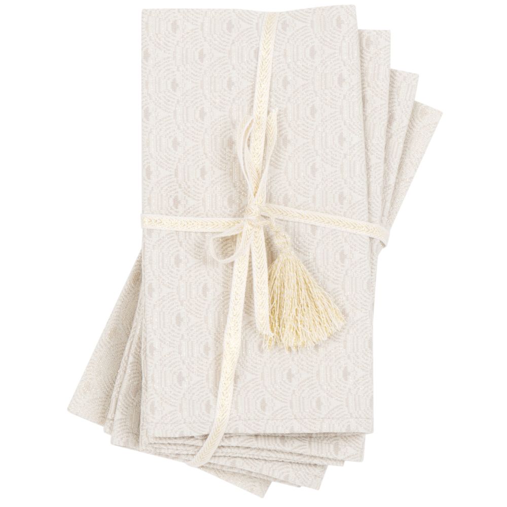 Serviettes tissées jacquard écrues et dorées (x4) Serviettes tissées jacquard écrues et dorées (x4)