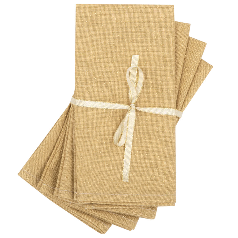 Serviettes tissées jacquard jaune moutarde à paillettes (x4) (photo) Serviettes tissées jacquard jaune moutarde à paillettes (x4)