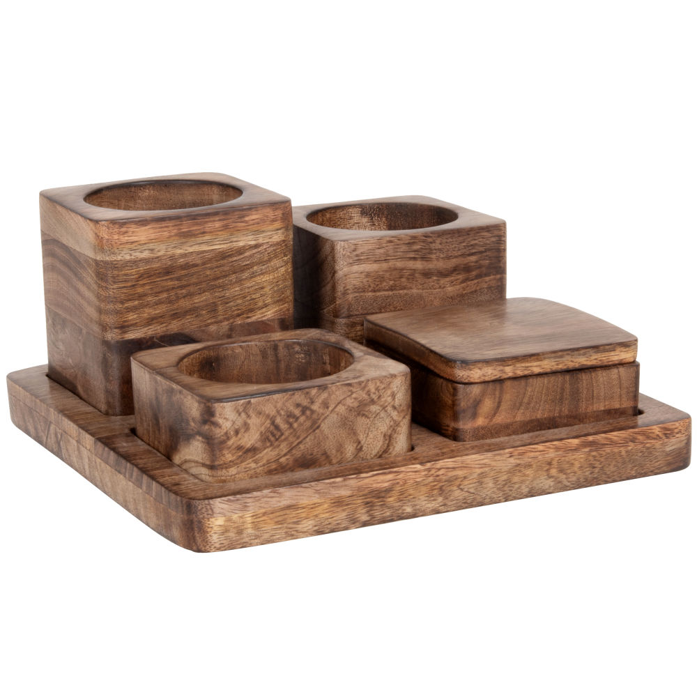 Set accessoires de bureau en bois de manguier marron Set accessoires de bureau en bois de manguier marron