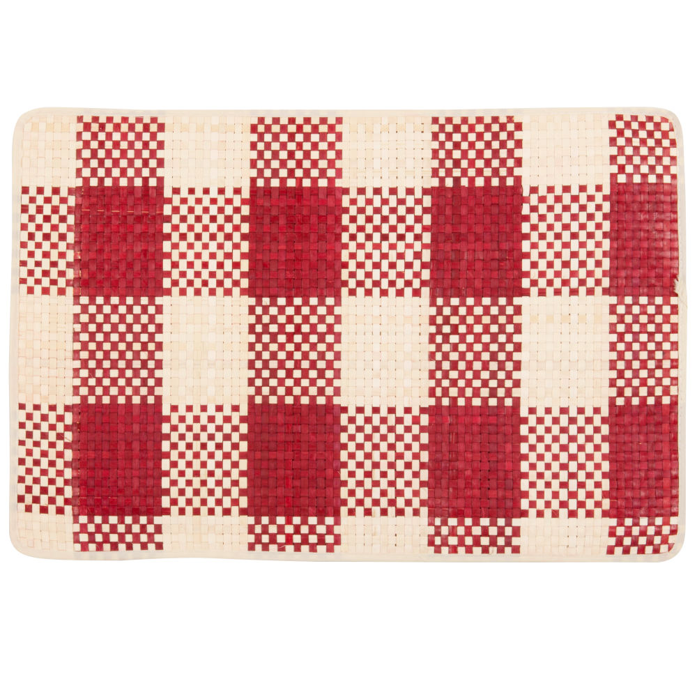 Set de table en fibre de palmier rouge et beige Set de table en fibre de palmier rouge et beige