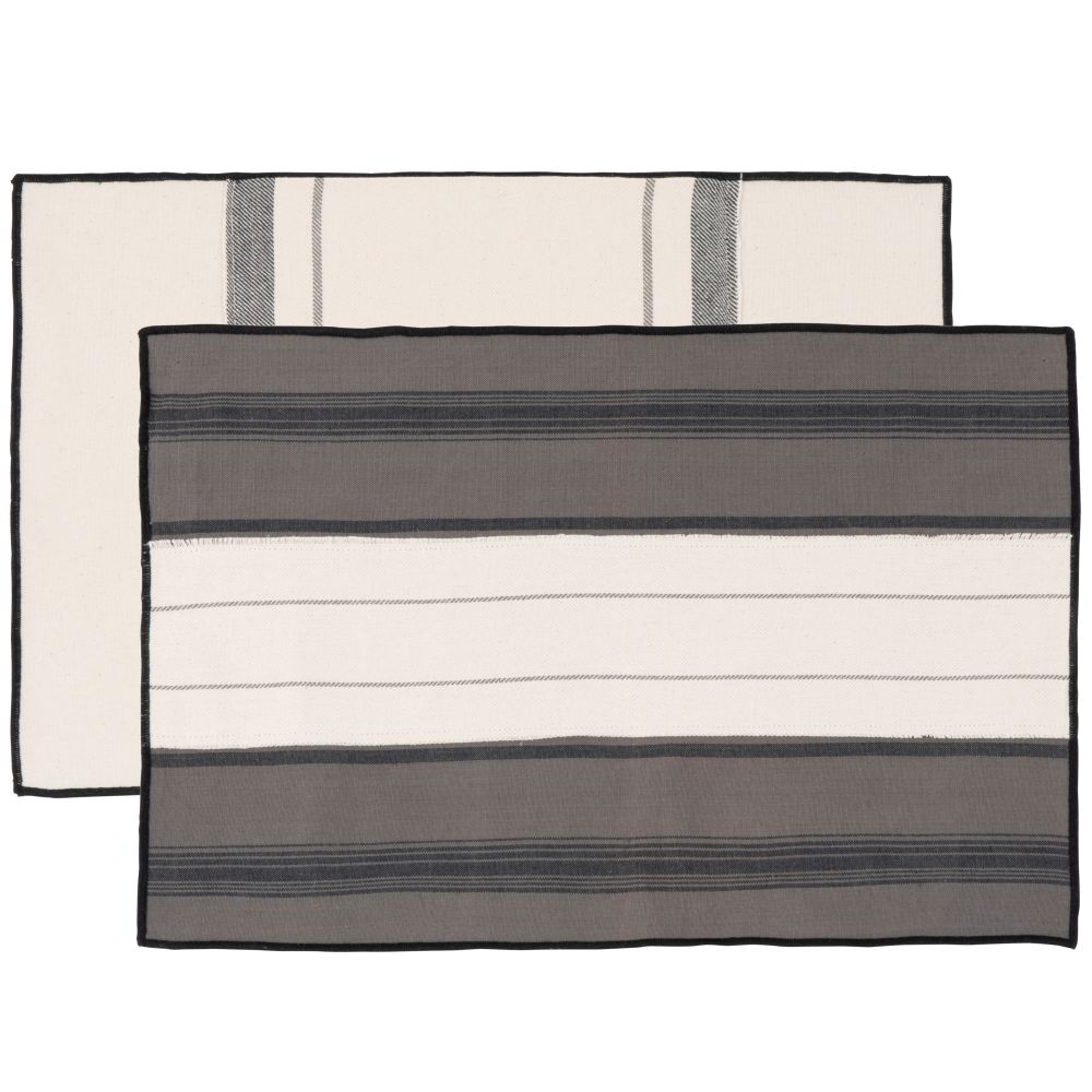 Sets de table en coton bio beige et gris anthracite (x2) Sets de table en coton bio beige et gris anthracite (x2)