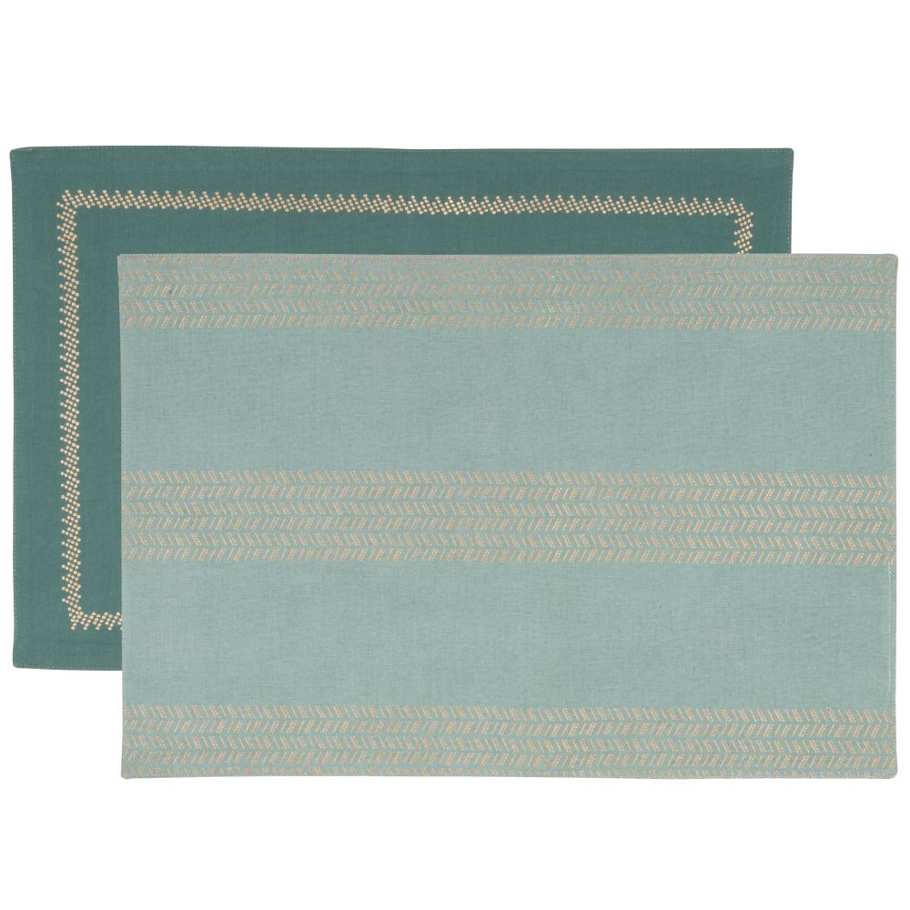 Sets de table en coton bleu vert et bleu canard et imprimé doré (x2) Sets de table en coton bleu vert et bleu canard et imprimé doré (x2)