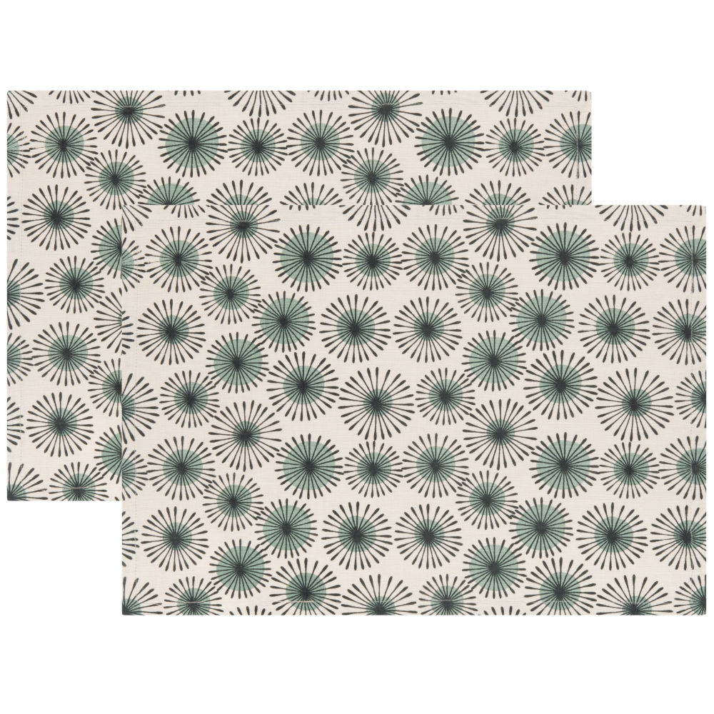Sets de table en coton imprimé bleu vert et blanc (x2) Sets de table en coton imprimé bleu vert et blanc (x2)