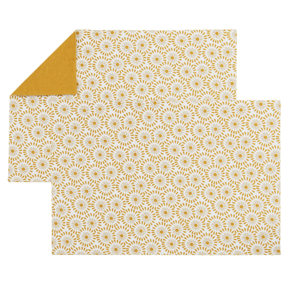 Sets de table en coton imprimé floral jaune, jaune moutarde et blanc (x2) 33x48