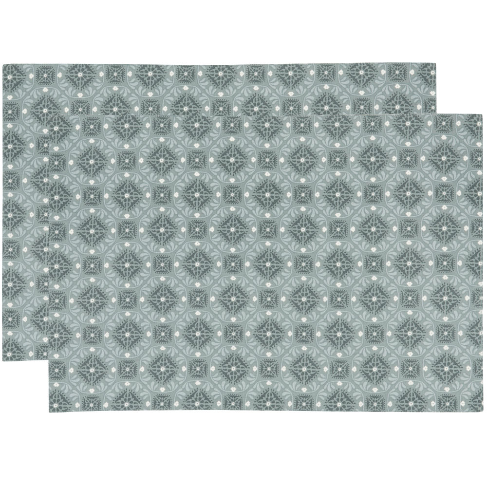 Sets de table en coton imprimé mosaique bleue et écrue (x2) 33x48