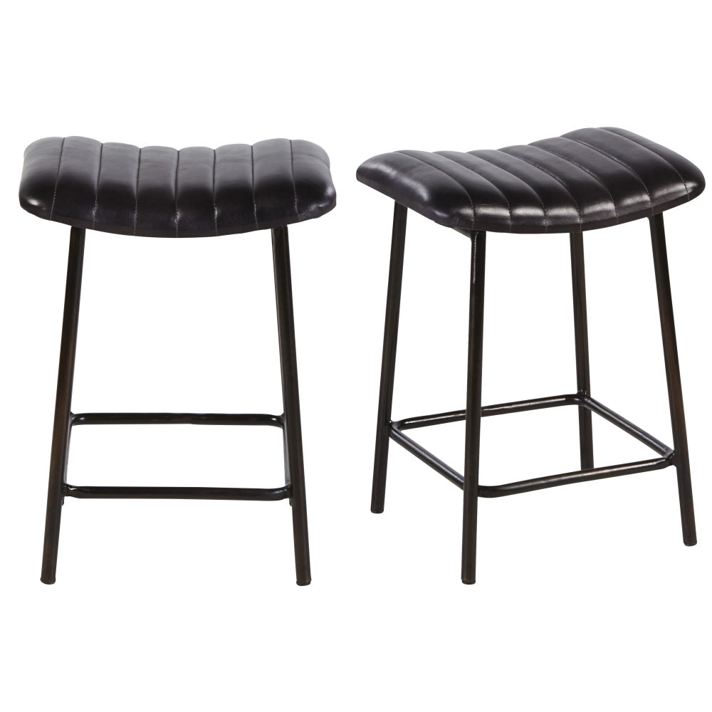 Sgabelli professionali in pelle di capra nera e metallo (x2) - Modello Industriale - Nero - Cuoio - Maisons du Monde