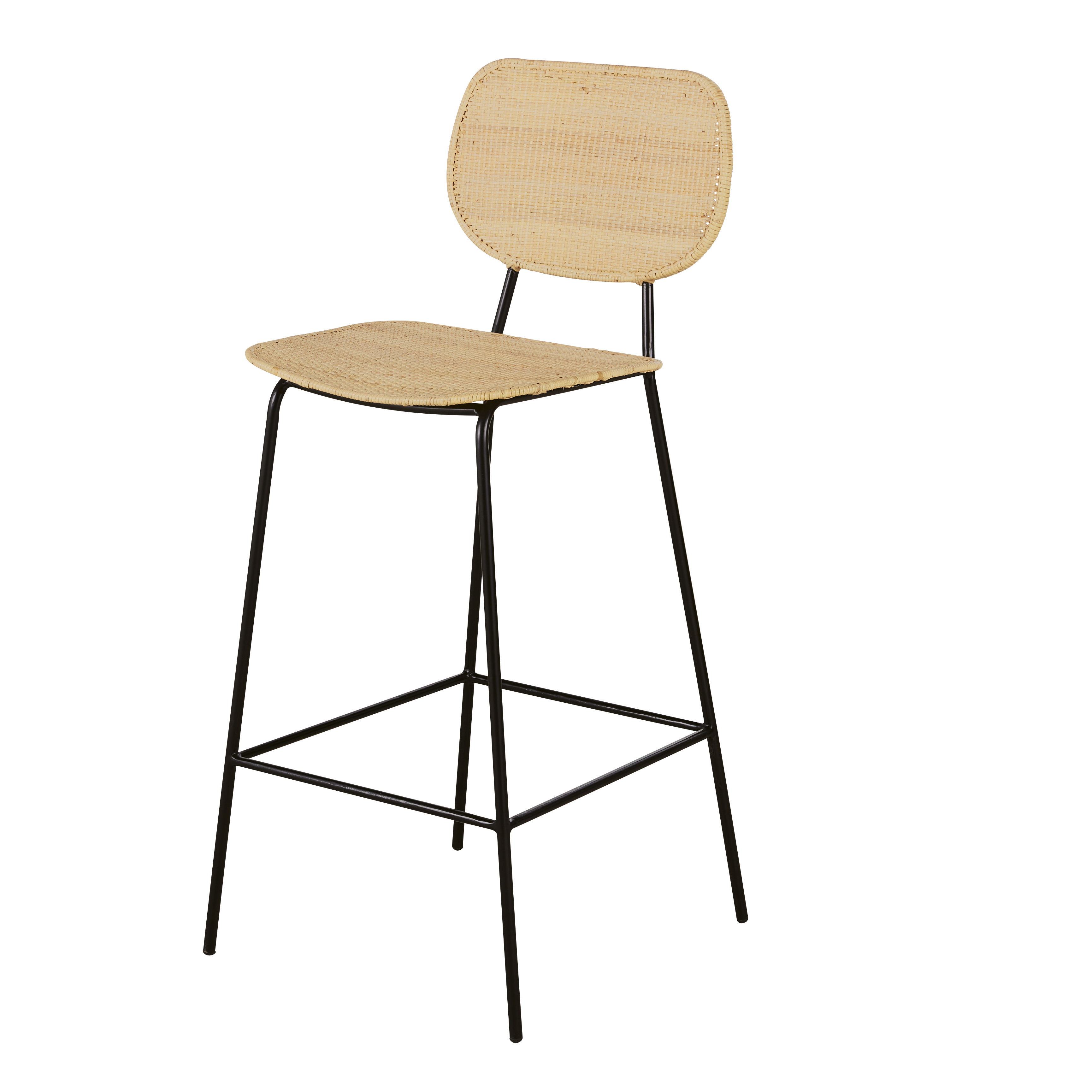 Silla de bar de metal negro y ratán trenzado Alt. 78 Estilo exótico Metal Maisons du monde
