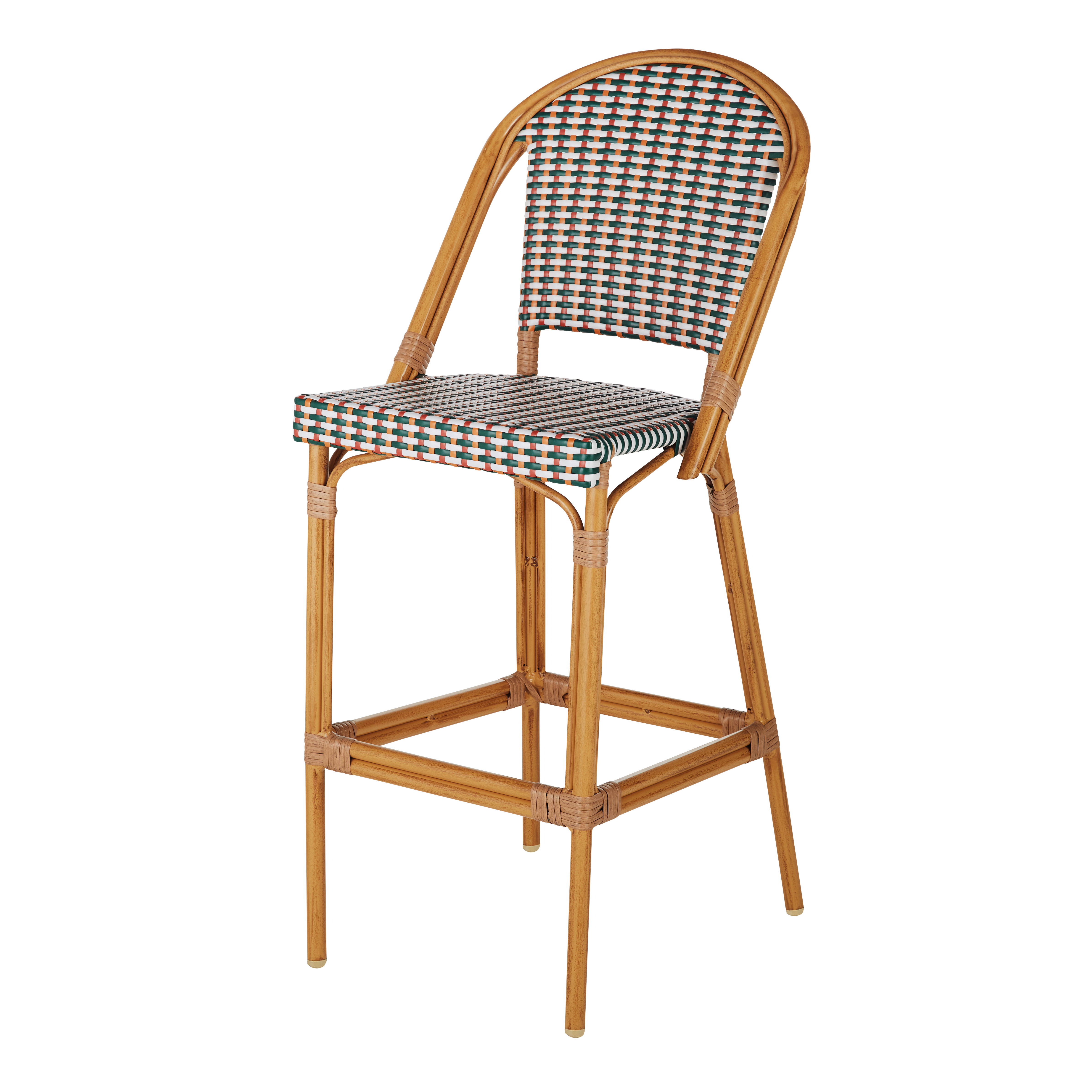 Silla de bar profesional de exterior de aluminio efecto bambú y resina trenzada reciclada multicolor Estilo contemporáneo Aluminio Maisons du monde