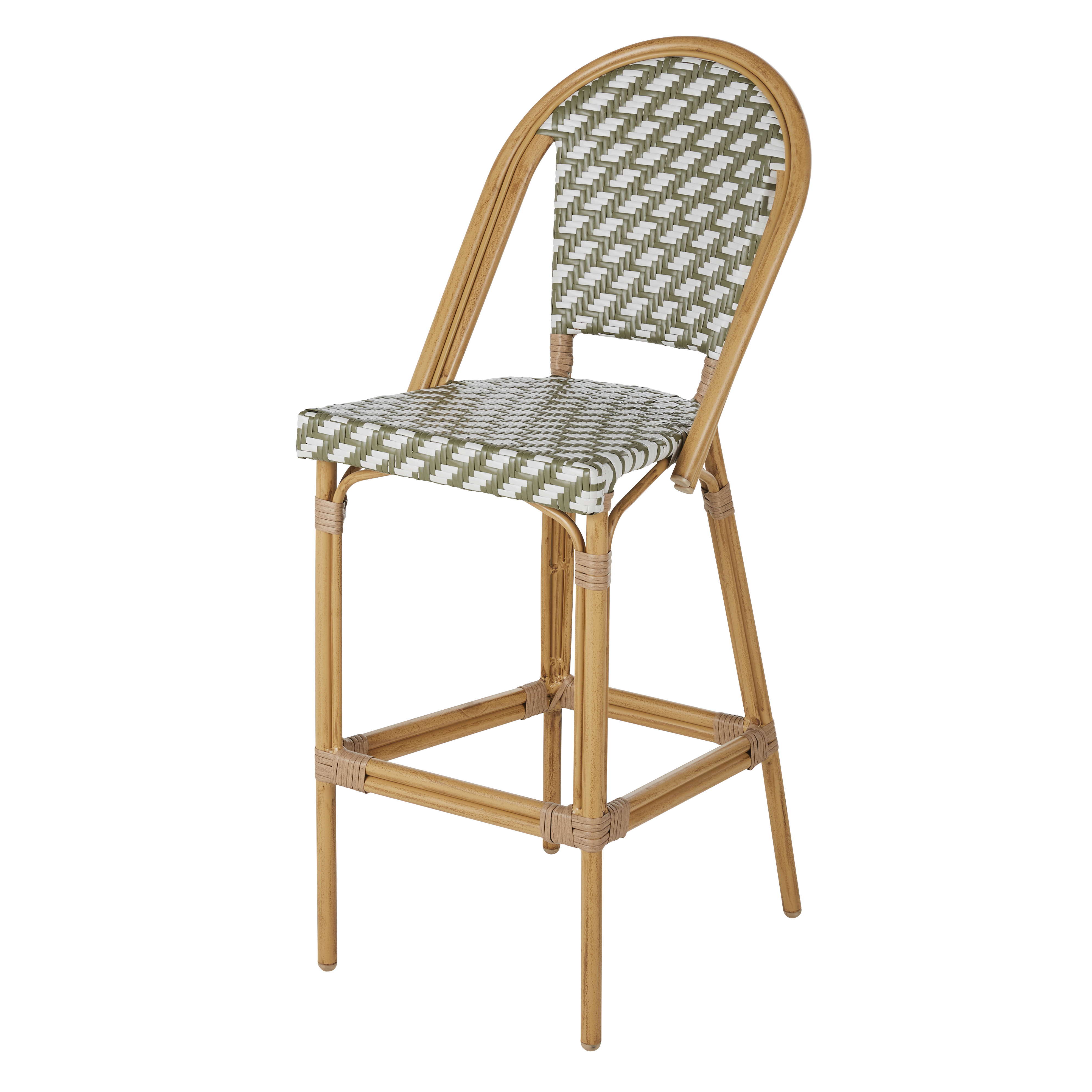 Silla de bar profesional de exterior de resina trenzada reciclada en blanco y verde Estilo contemporáneo Resina Maisons du monde