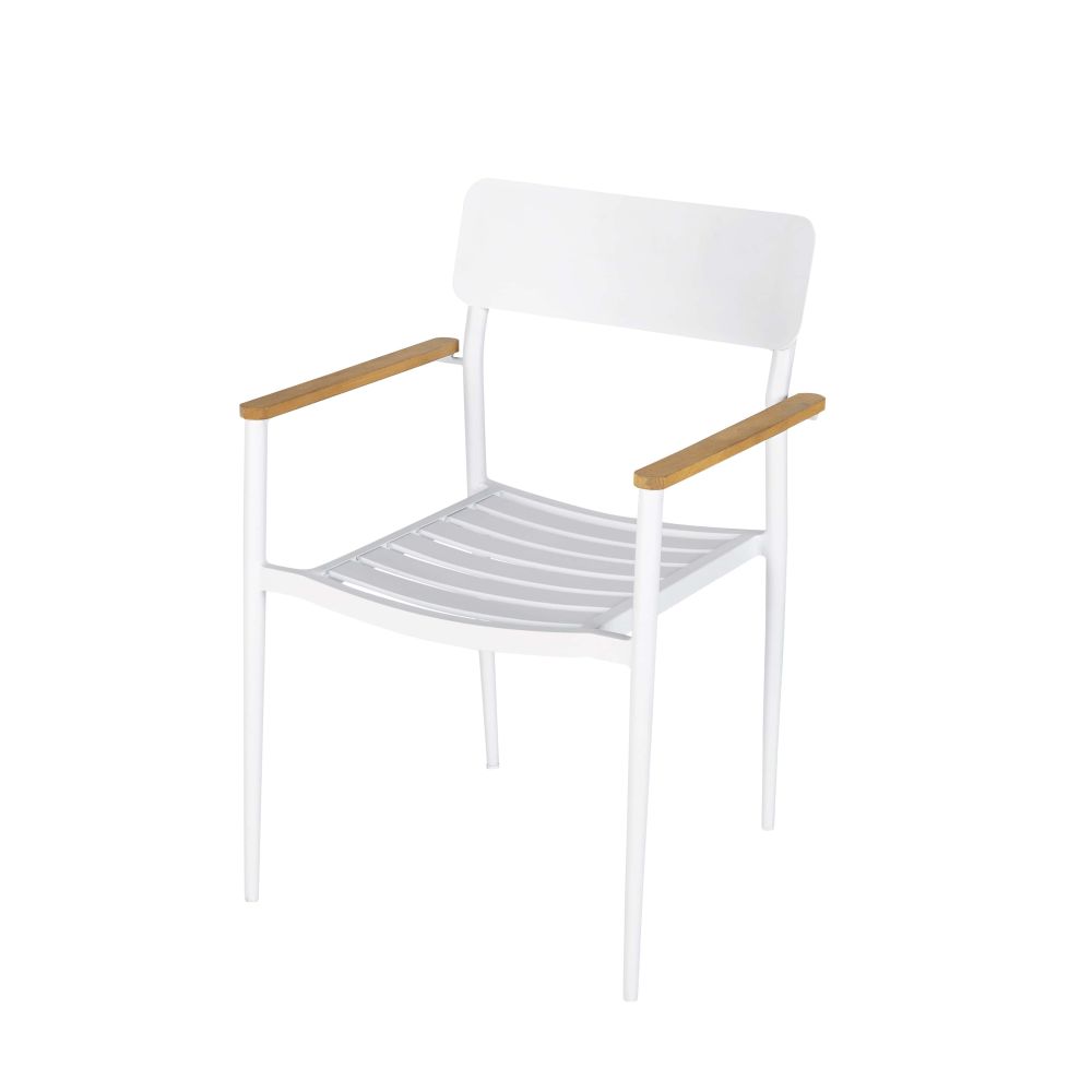 Silla de jardín profesional de aluminio blanco y teca Estilomarinero Blanco Aluminio Maisons du Monde