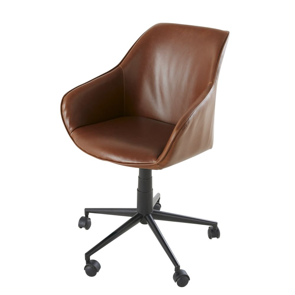 Silla de oficina profesional con ruedas de textil revestido marrón Marrón Maisons du Monde