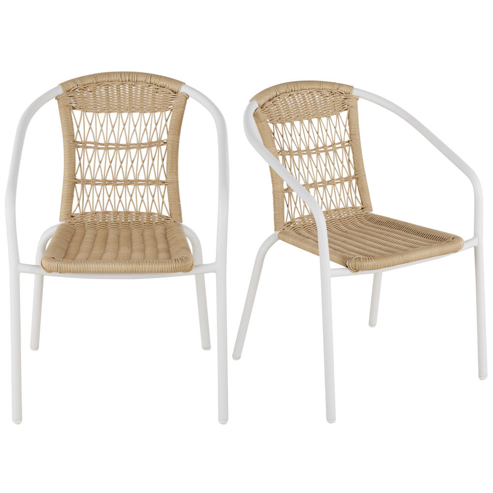 Sillas de jardín de acero blanco y resina trenzada (x2) Estilo exótico Resina Maisons du monde