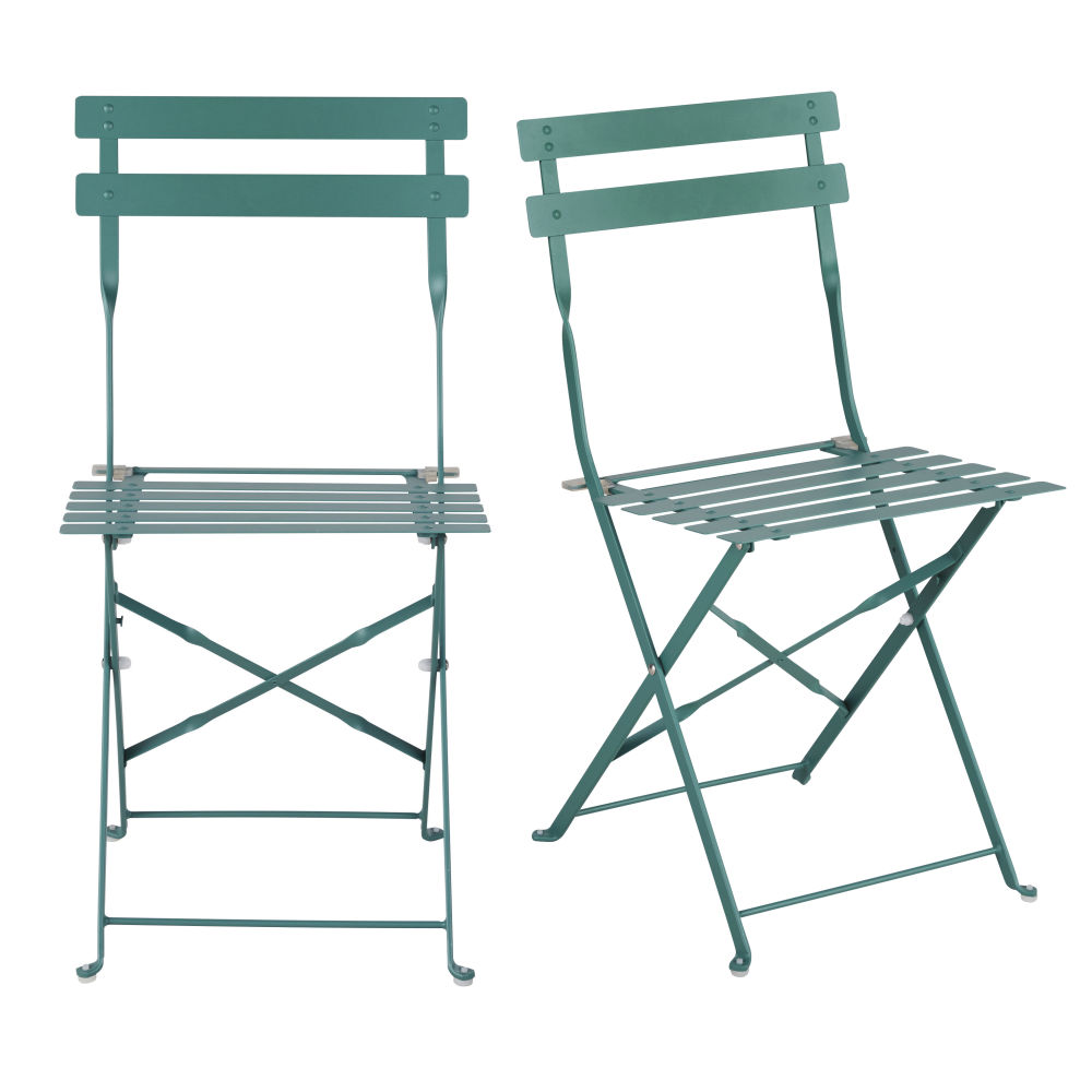 Sillas de jardín profesionales plegables de acero verde (x2) Estilo contemporáneo Maisons du monde