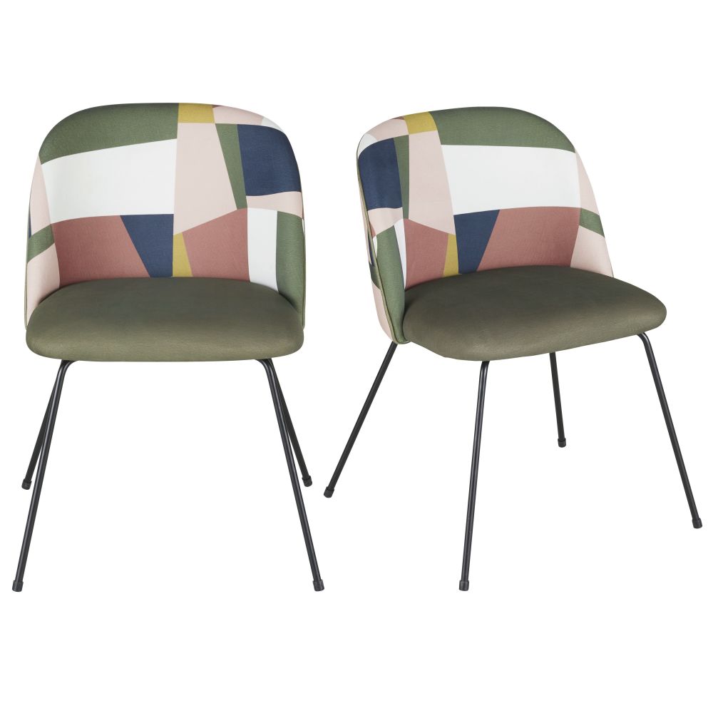 Sillas profesionales de terciopelo de poliéster reciclado multicolor y metal en negro (x2) Estilo vintage Metal Maisons du monde