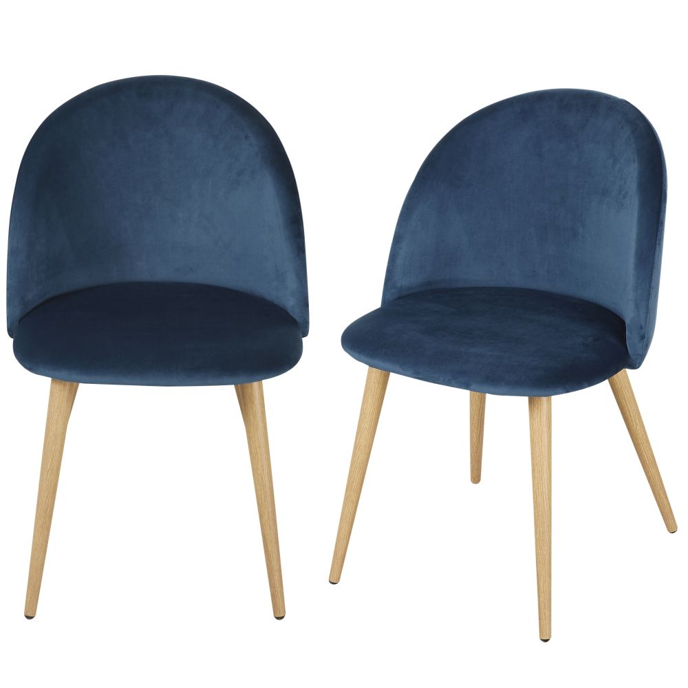 Sillas profesionales vintage de terciopelo reciclado azul noche y metal imitación roble (x2) Estilo contemporáneo Metal Maisons du monde