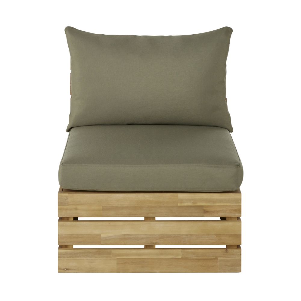Sillón de jardín profesional, unidad modular de acacia maciza con cojines verde caqui Estilomarinero Verde Maisons du Monde