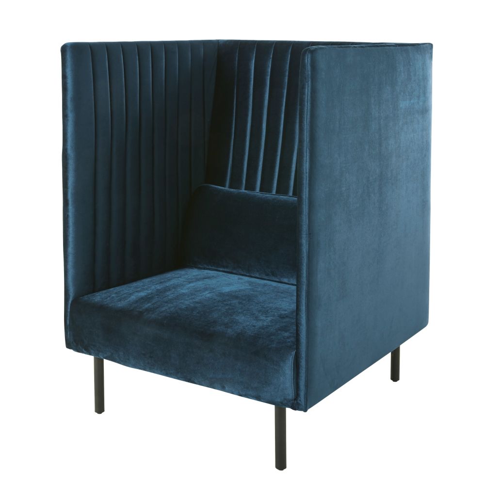 Sillón profesional con respaldo alto de terciopelo azul petróleo EStilo vintage Maisons du Monde