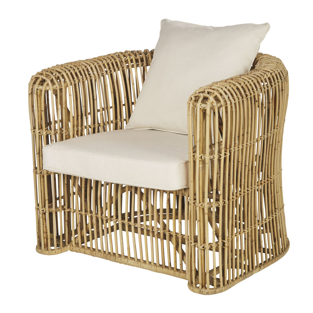 Sillón profesional de ratán y cojines de color crudo Estiloexótico Beige Maisons du Monde
