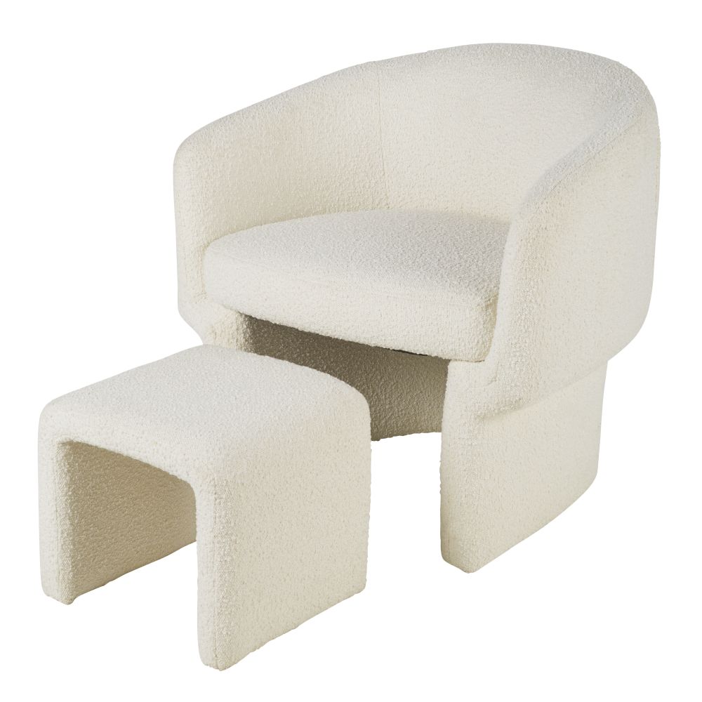 Sillón y reposapiés profesionales con bucles blancos Estilocontemporáneo Blanco Maisons du Monde