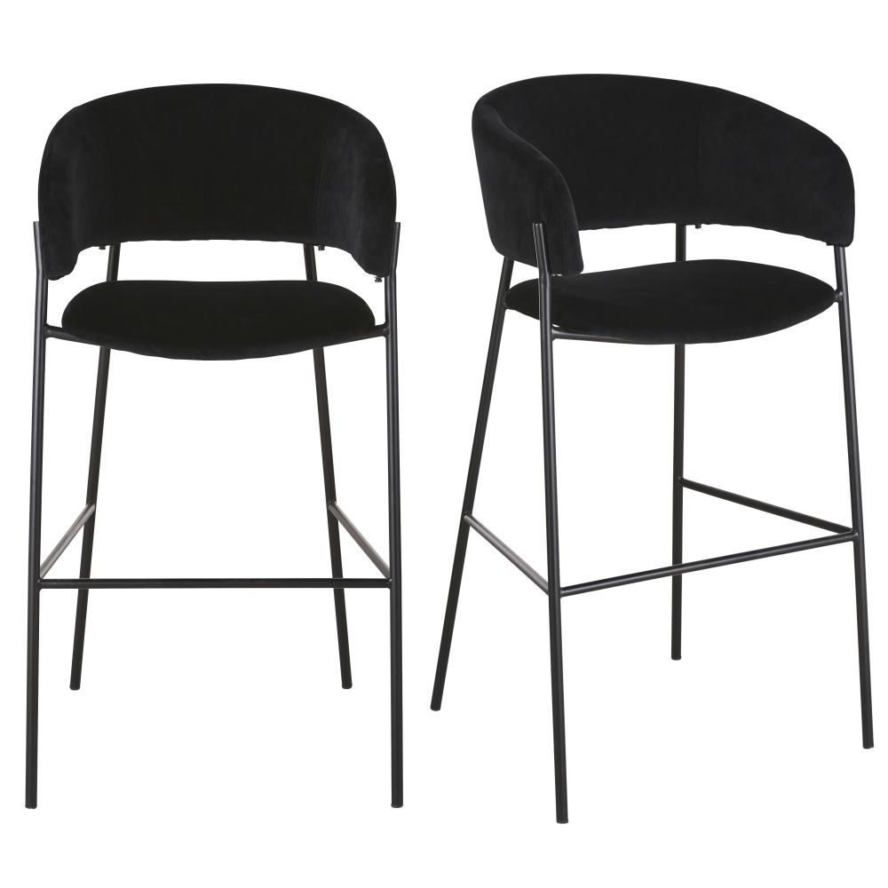 Sillones de bar profesionales de terciopelo y metal negro, alt. 78 (x2) Estilo contemporáneo Metal Maisons du monde