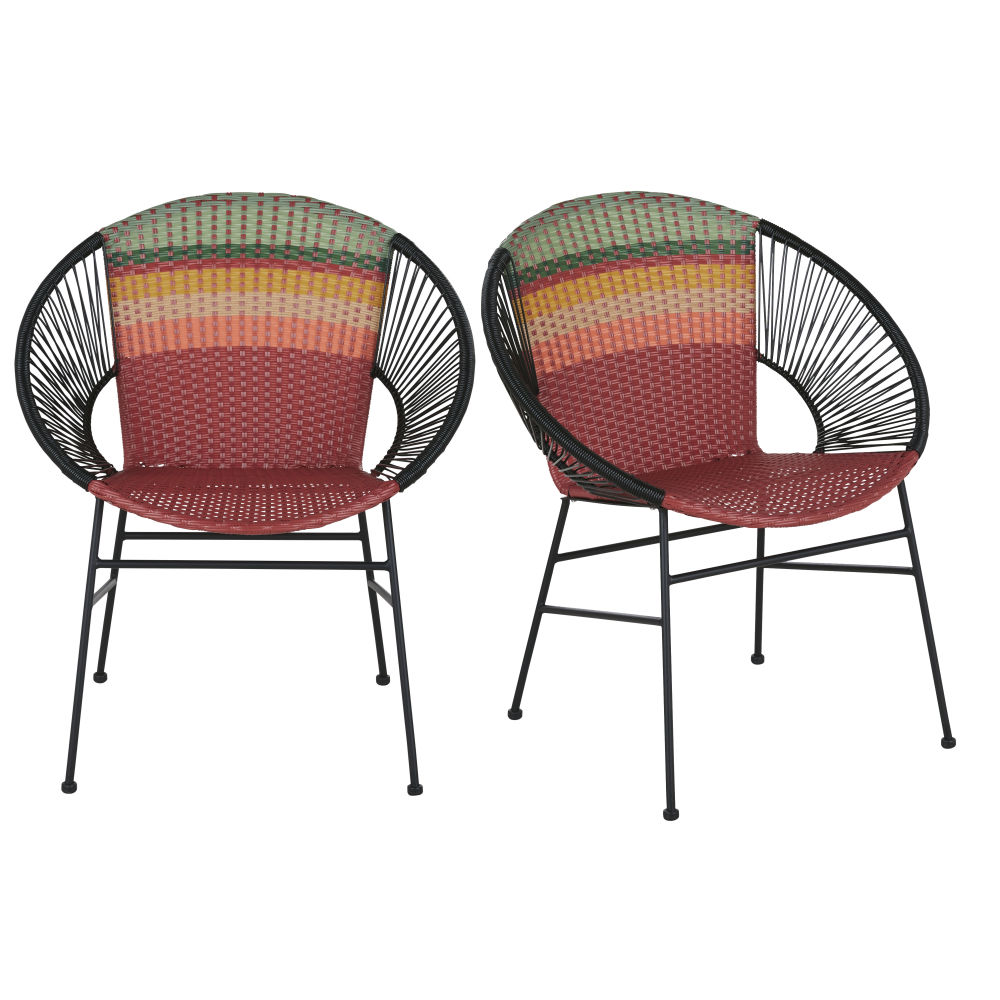 Sillones de jardín profesionales de metal en negro y resina multicolor (x2) Estilo exótico Metal Maisons du monde
