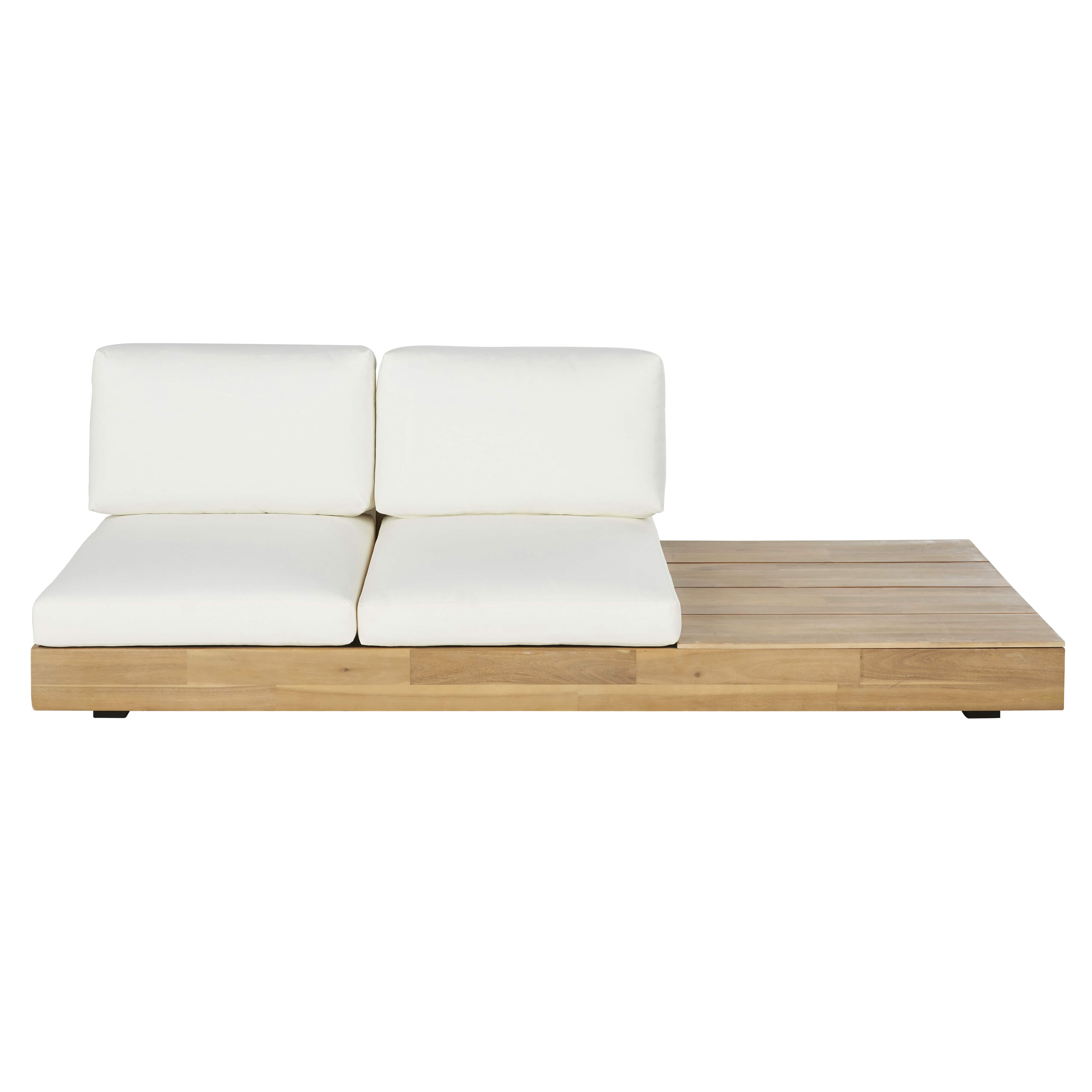 Sofá de jardín modular profesional de 2/3 plazas de madera de acacia y tela reciclada de color crudo Estilo marinero Tela Maisons du monde